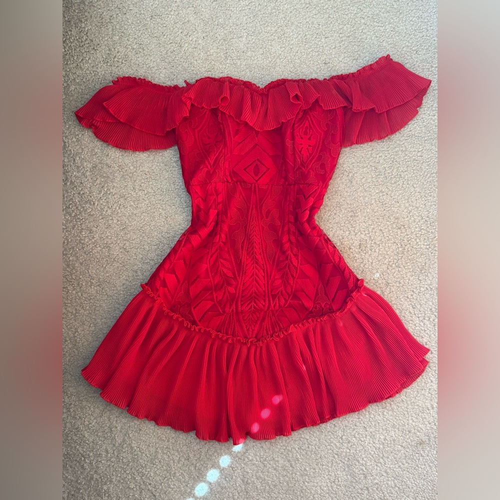 Saints+secrets red ruffled multi wear cocktail dress.